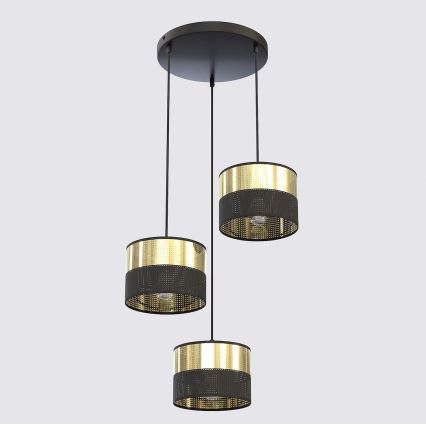Lustră pe cablu LUX 3xE27/15W/230V negru/auriu