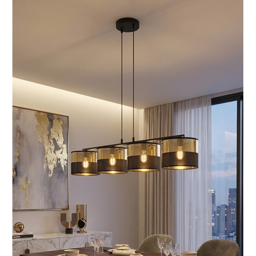 Lustră pe cablu LUX 4xE27/15W/230V negru/auriu