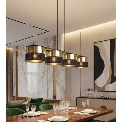 Lustră pe cablu LUX 4xE27/15W/230V negru/auriu