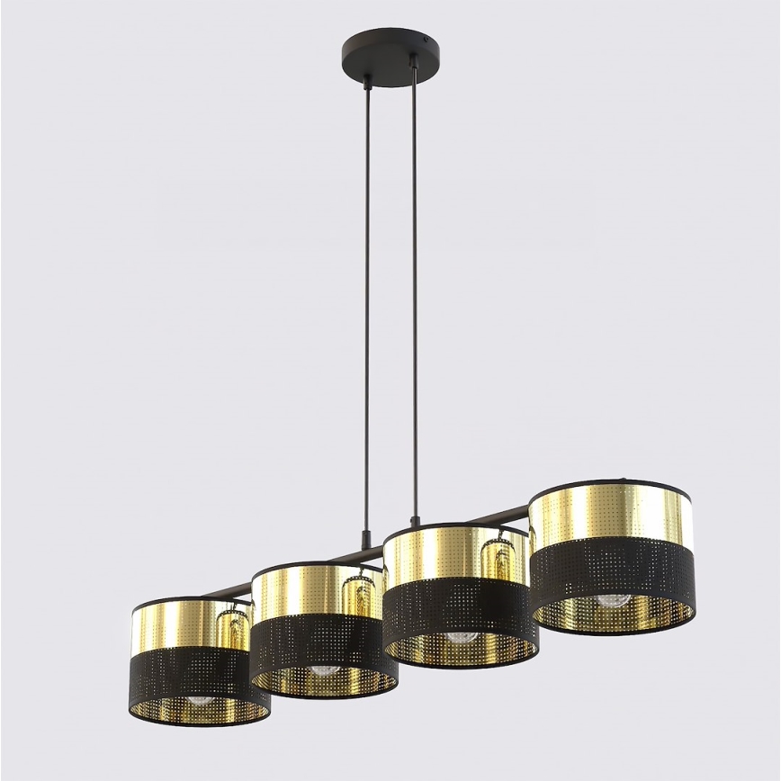 Lustră pe cablu LUX 4xE27/15W/230V negru/auriu