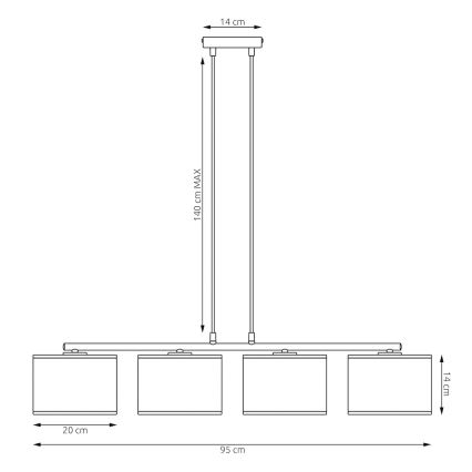 Lustră pe cablu LUX 4xE27/15W/230V negru/auriu