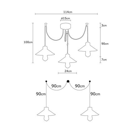 Lustră pe cablu MANAVGAT 3xE27/40W/230V