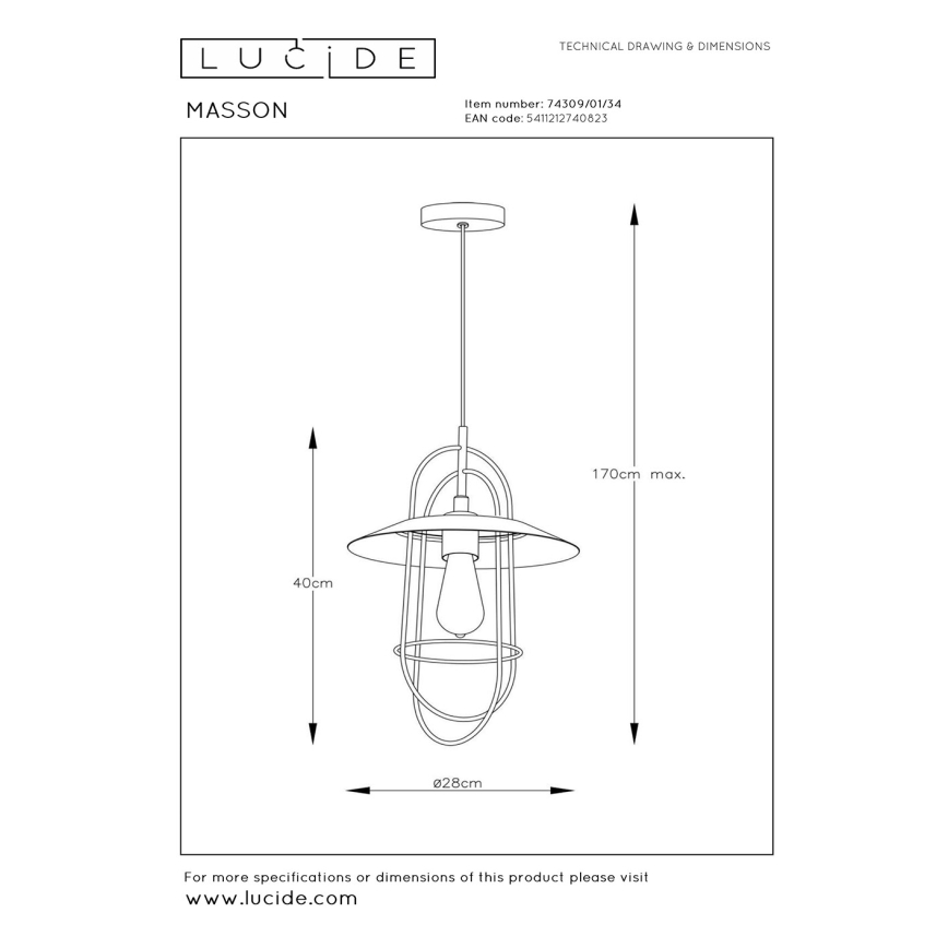 Lustră pe cablu MASSON 1xE27/40W/230V galbenă Lucide 74309/01/34
