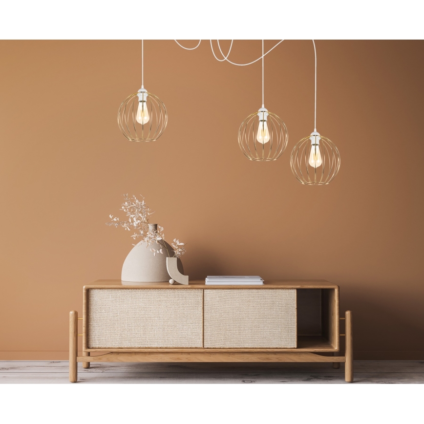 Lustră pe cablu MATT 3xE27/60W/230V albă/aurie
