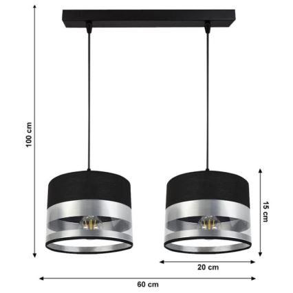 Lustră pe cablu MILO 2xE27/60W/230V argintie/neagră
