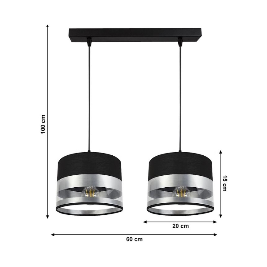 Lustră pe cablu MILO 2xE27/60W/230V argintie/neagră