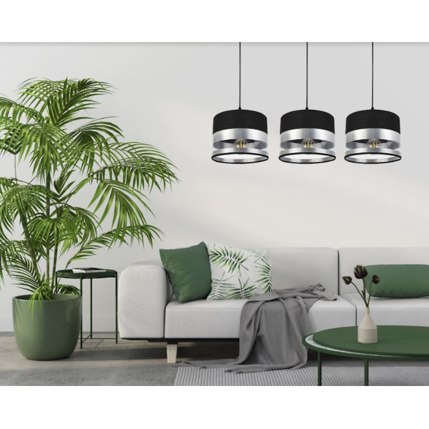 Lustră pe cablu MILO 3xE27/60W/230V argintie/neagră