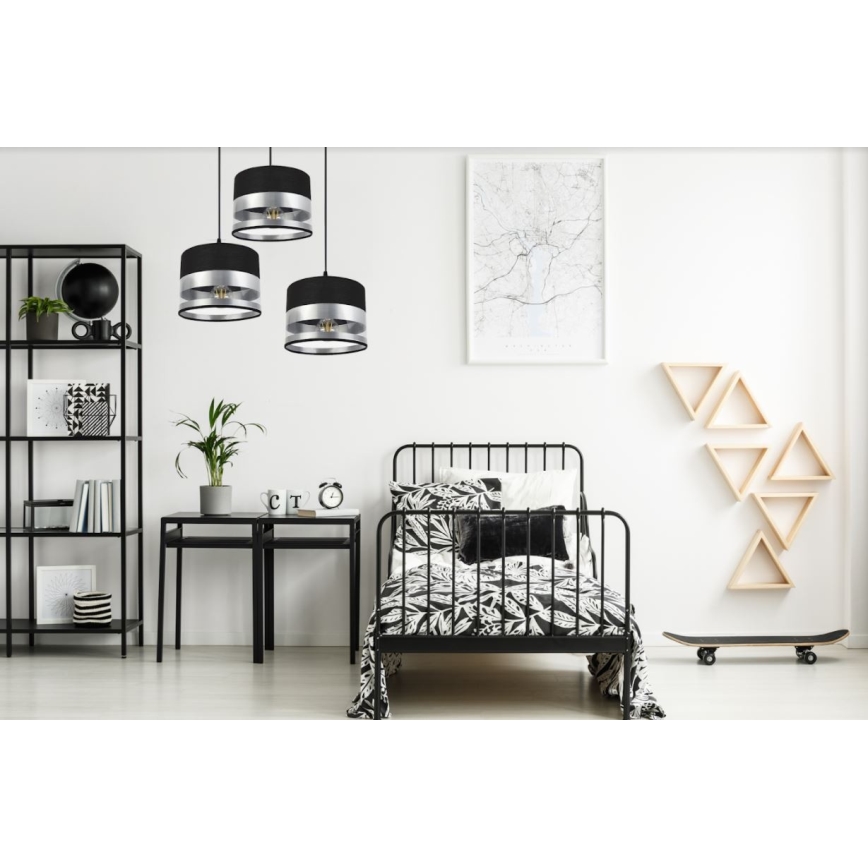 Lustră pe cablu MILO 3xE27/60W/230V argintie/neagră