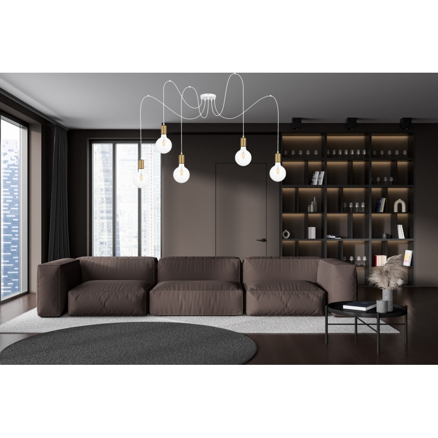 Lustră pe cablu MIROS 5xE27/60W/230V albă/aurie