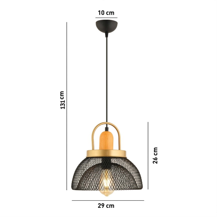 Lustră pe cablu MONZA 1xE27/40W/230V Ø 29 cm negru/auriu