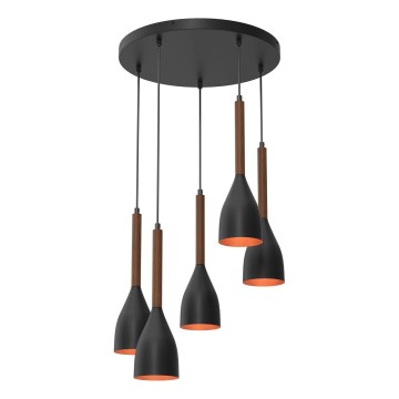 Lustră pe cablu MUZA 5xE27/15W/230V negru/maro/cupru