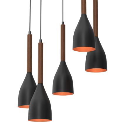 Lustră pe cablu MUZA 5xE27/15W/230V negru/maro/cupru