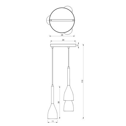 Lustră pe cablu MUZA NEW 3xE27/60W/230V albă rotundă