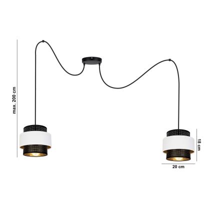 Lustră pe cablu NESS 2xE27/60W/230V neagră/albă