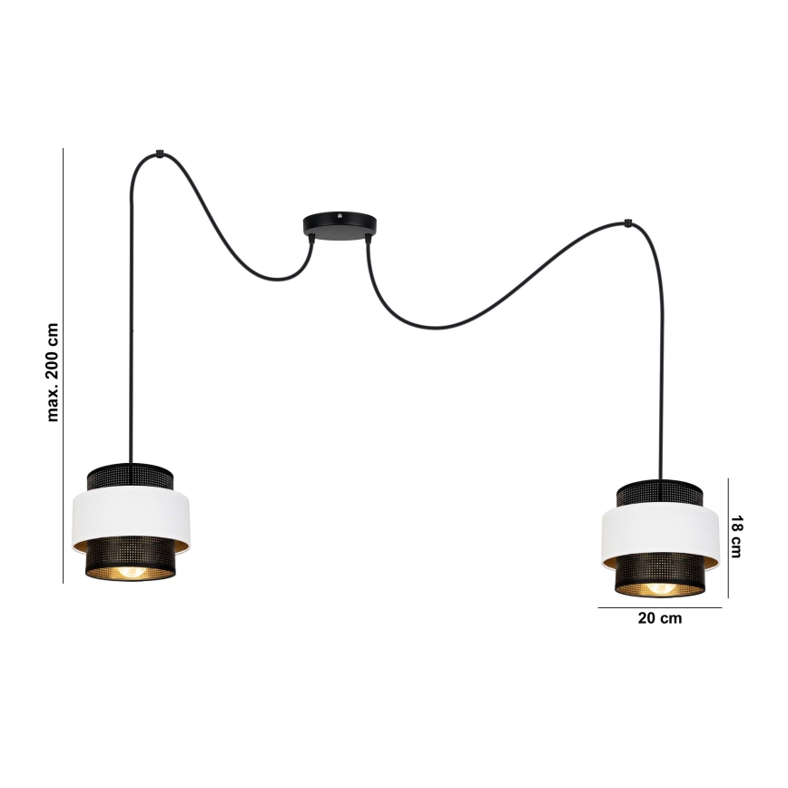 Lustră pe cablu NESS 2xE27/60W/230V neagră/albă