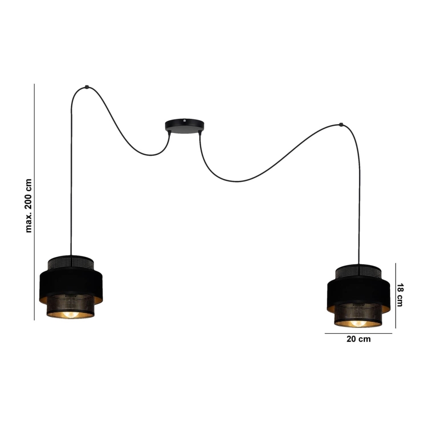 Lustră pe cablu NESS 2xE27/60W/230V neagră