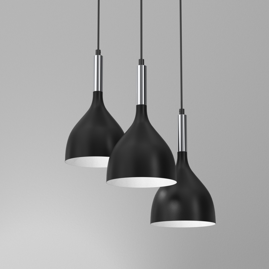 Lustră pe cablu NOAK 3xE27/60W/230V neagră/crom lucios