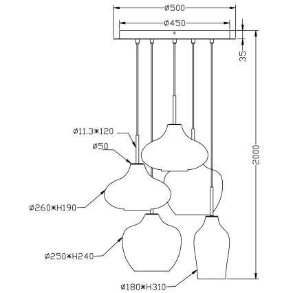 Lustră pe cablu OLBIA 5xE27/40W/230V Fabas Luce 3725-49-363