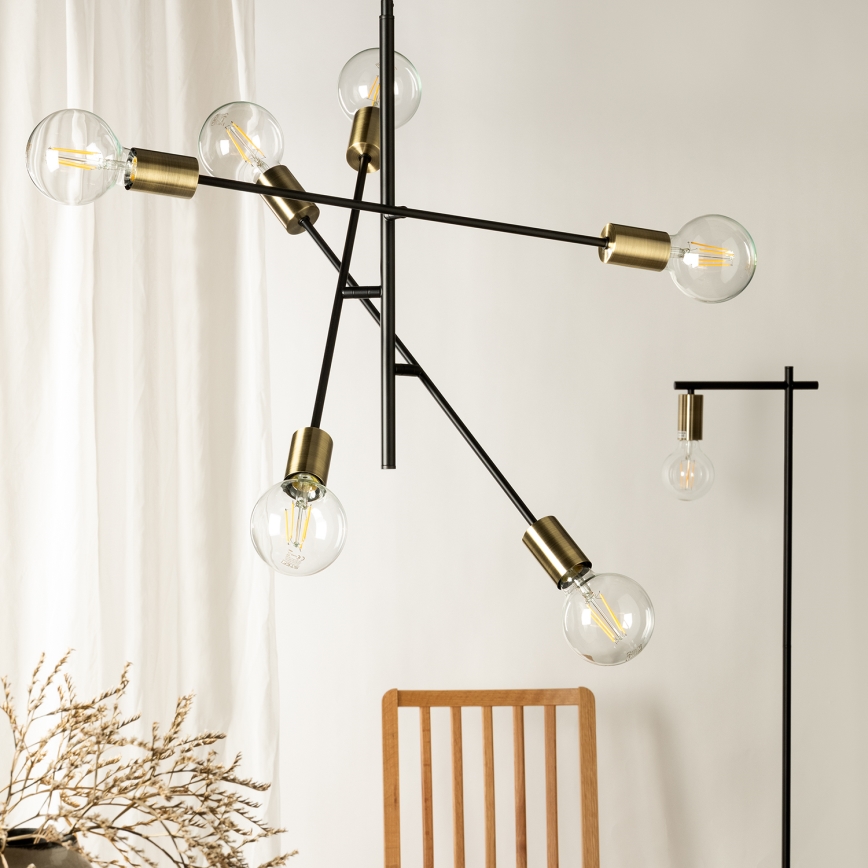 Lustră pe cablu ONLI CROSS 6xE27/22W/230V negru/alamă