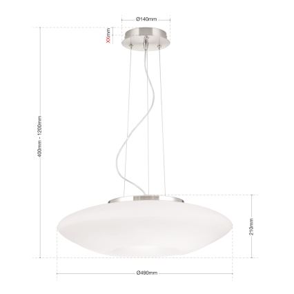 Lustră pe cablu BLANC 2xE27/60W/230V d. 49 cm crom mat