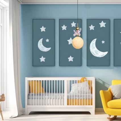 Lustră pe cablu pentru copii ASTRONAUT 1xE27/60W/230V d. 15 cm auriu/bej