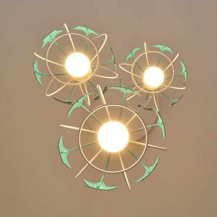 Lustră pe cablu pentru copii STARS 3xE27/15W/230V turcoaz/alb