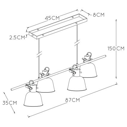 Lustră pe cablu PIA 4xE27/60W/230V Lucide 45380/04/30