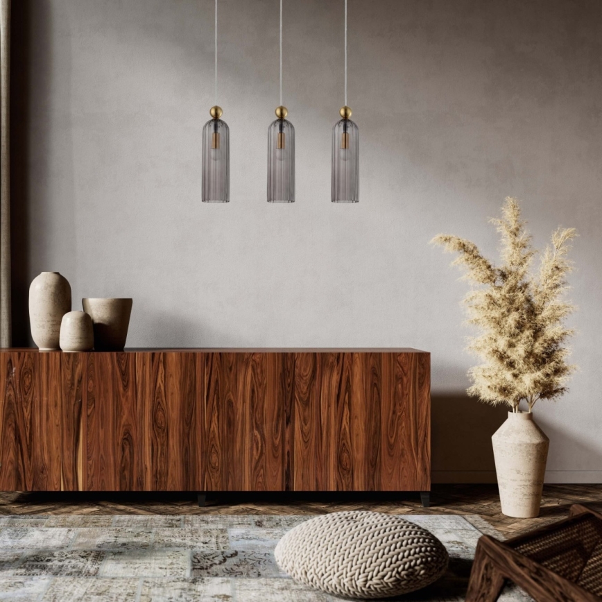 Lustră pe cablu PIEGA 3xE14/40W/230V, alamă/negru fumuriu