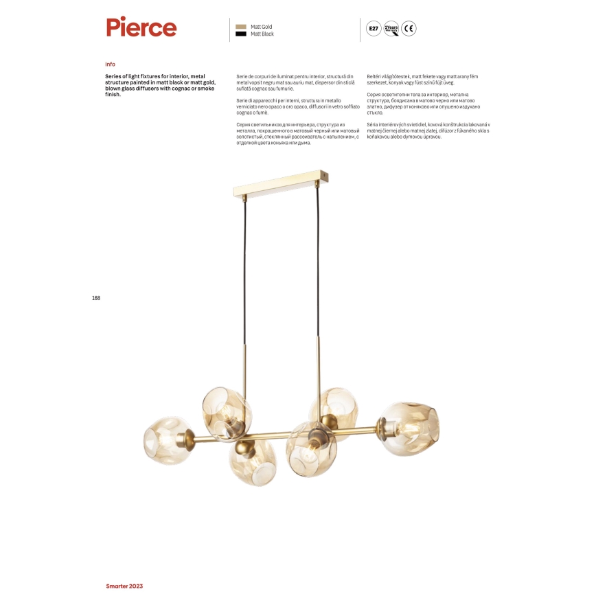 Lustră pe cablu PIERCE 8xE27/42W/230V negru Redo 01-2622