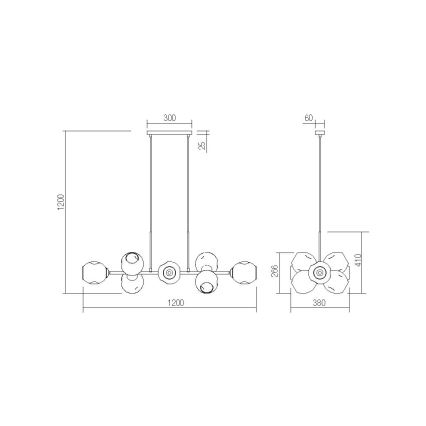 Lustră pe cablu PIERCE 8xE27/42W/230V negru Redo 01-2622