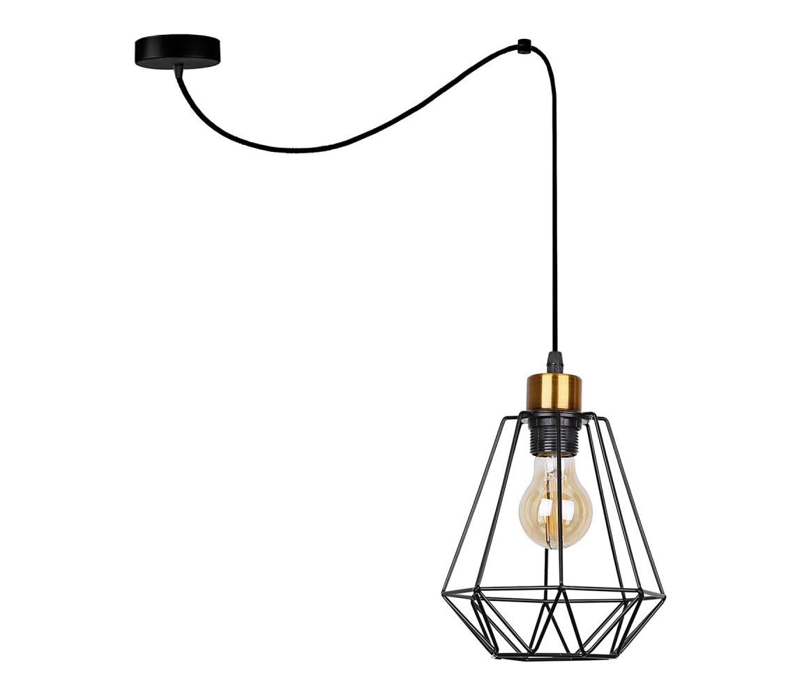 Lustră pe cablu PRIMO 1xE27/60W/230V negru/auriu