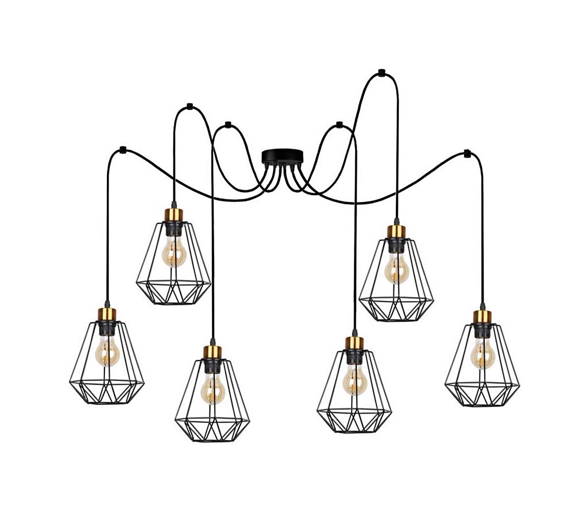 Lustră pe cablu PRIMO 6xE27/60W/230V negru/auriu