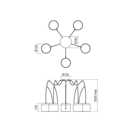 Lustră pe cablu Redo 01-1827 DODO 5xE27/15W/230V alb