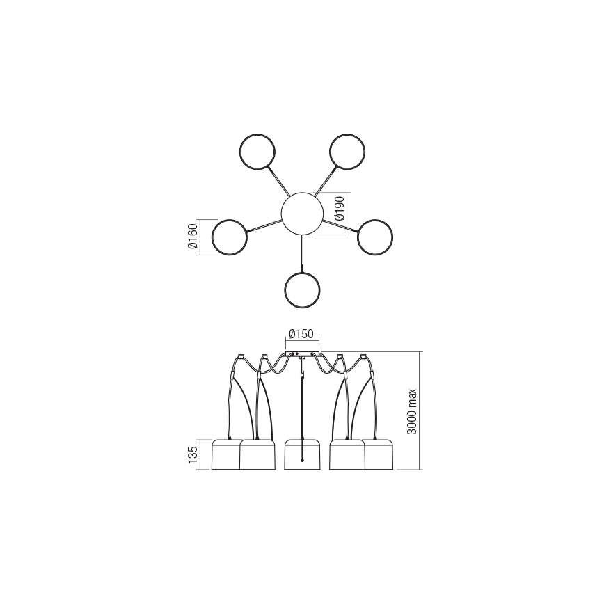 Lustră pe cablu Redo 01-1827 DODO 5xE27/15W/230V alb
