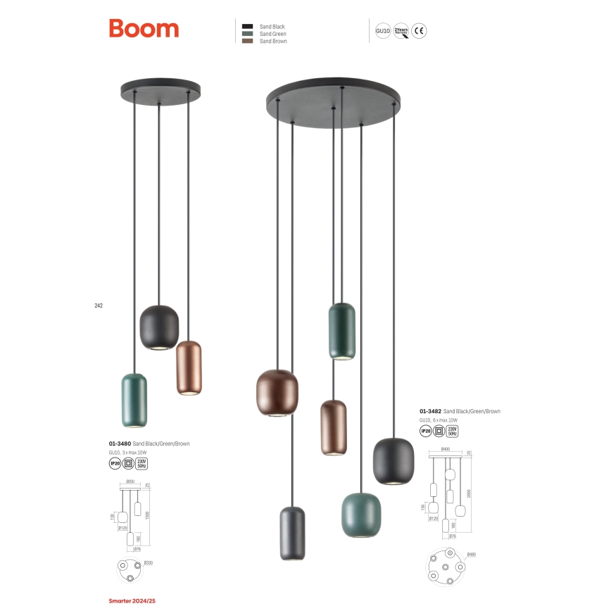 Lustră pe cablu Redo 01-3481 BOOM 5xGU10/10W/230V negru/verde/maro