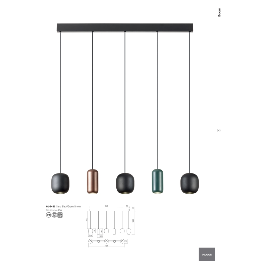 Lustră pe cablu Redo 01-3481 BOOM 5xGU10/10W/230V negru/verde/maro