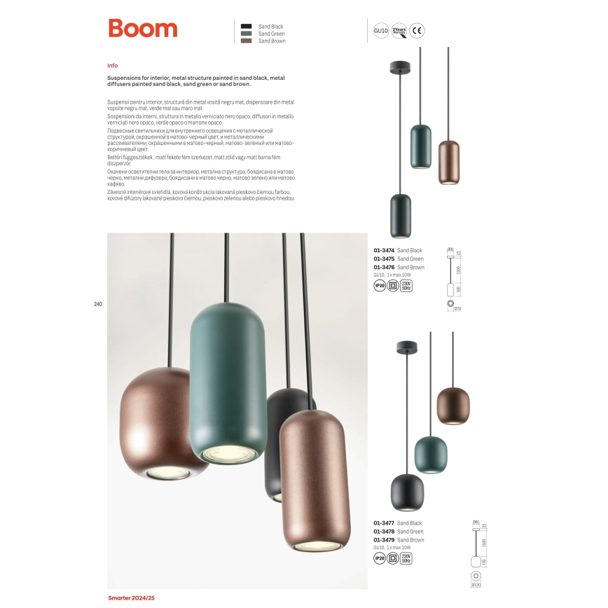 Lustră pe cablu Redo 01-3482 BOOM 6xGU10/10W/230V negru/verde/maro