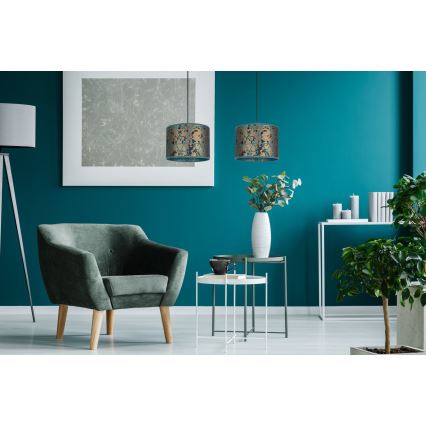 Lustră pe cablu REZO 2xE27/60W/230V aurie/turcoaz