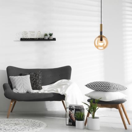 Lustră pe cablu ROLLO 1xE14/5W/230V auriu/bej fumuriu