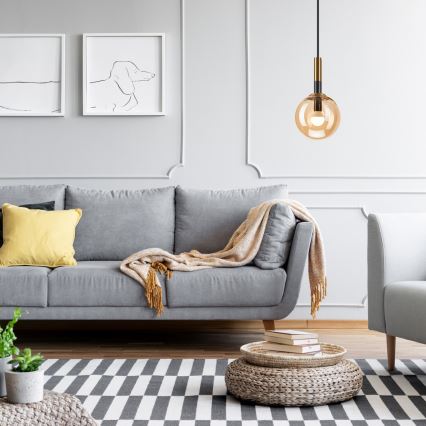 Lustră pe cablu ROLLO 1xE14/5W/230V auriu/bej fumuriu