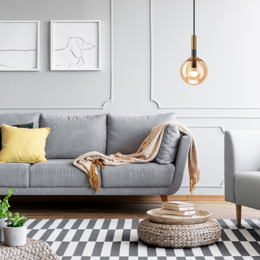 Lustră pe cablu ROLLO 1xE14/5W/230V auriu/bej fumuriu