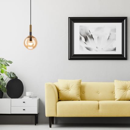 Lustră pe cablu ROLLO 1xE14/5W/230V auriu/bej fumuriu