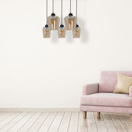 Lustră pe cablu SANTIAGO 5xE27/60W/230V maro