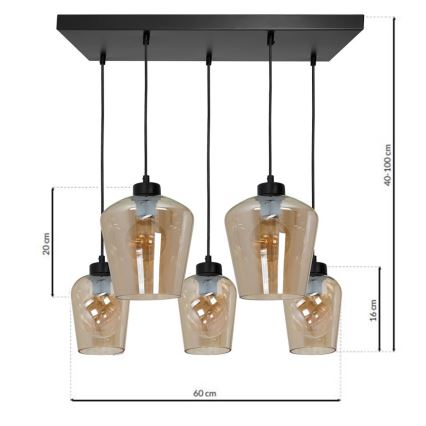 Lustră pe cablu SANTIAGO 5xE27/60W/230V maro