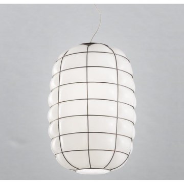 Lustră pe cablu SIRU LANTERNA 1xE27/60W/230V d. 32 cm negru/alb sticlă venețiană