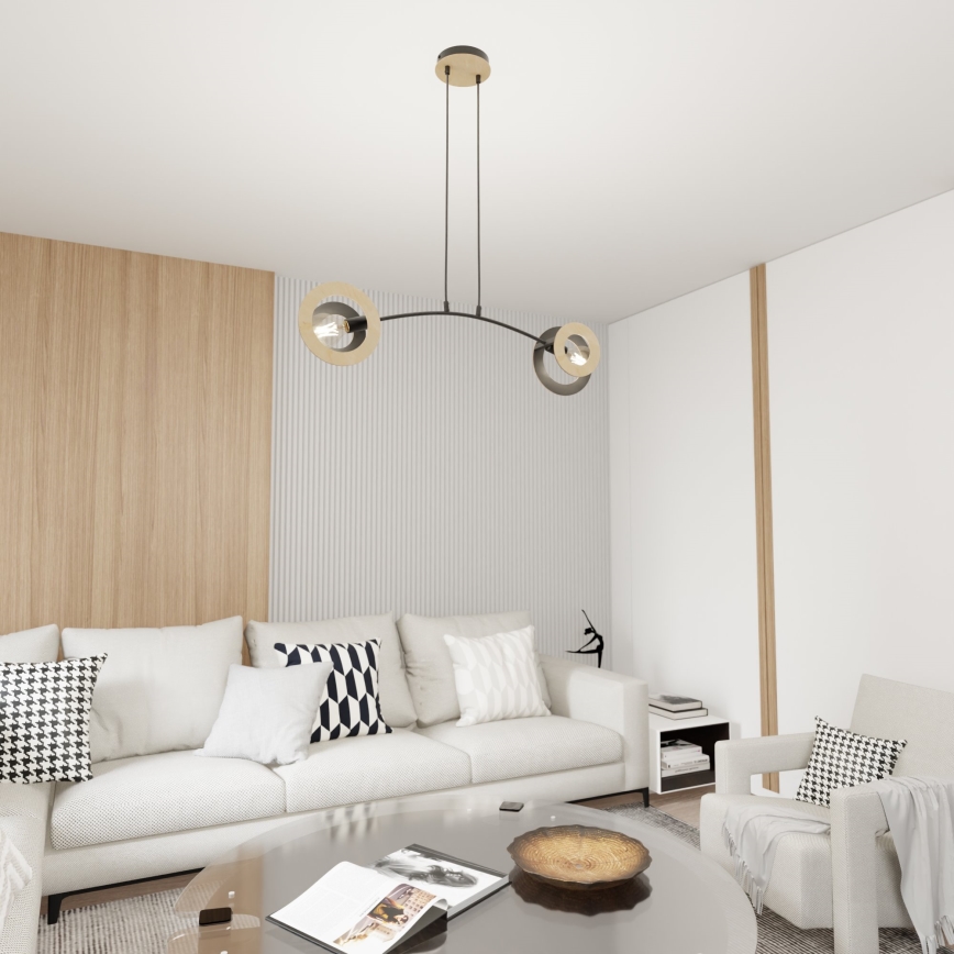 Lustră pe cablu SKIVA 2xE27/15W/230V negru/bej