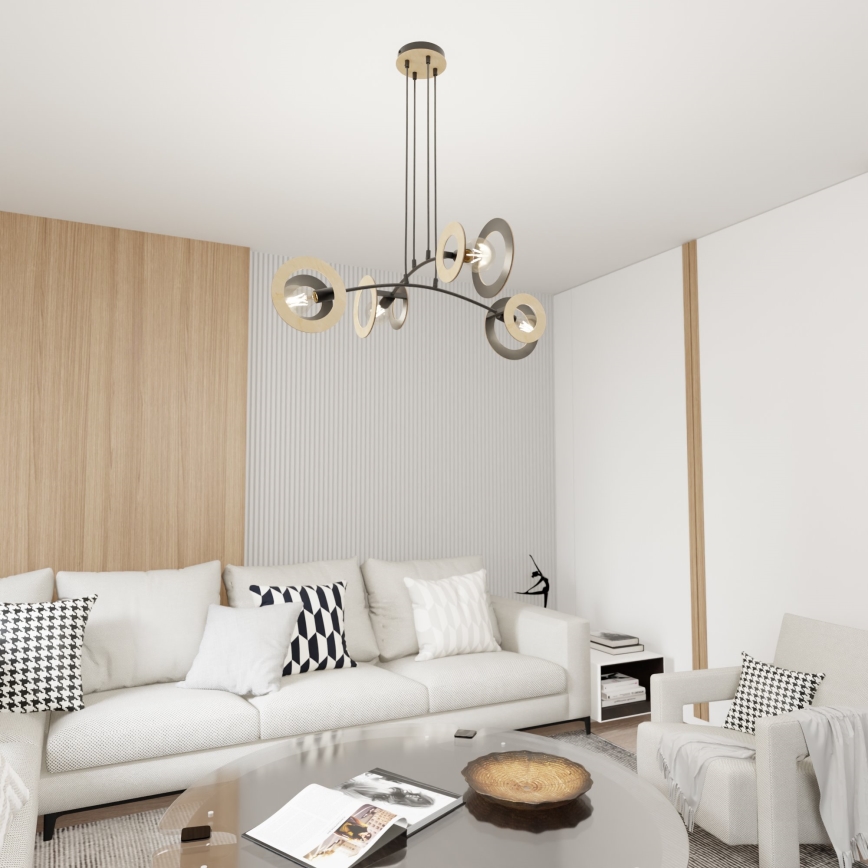 Lustră pe cablu SKIVA 4xE27/15W/230V negru/bej