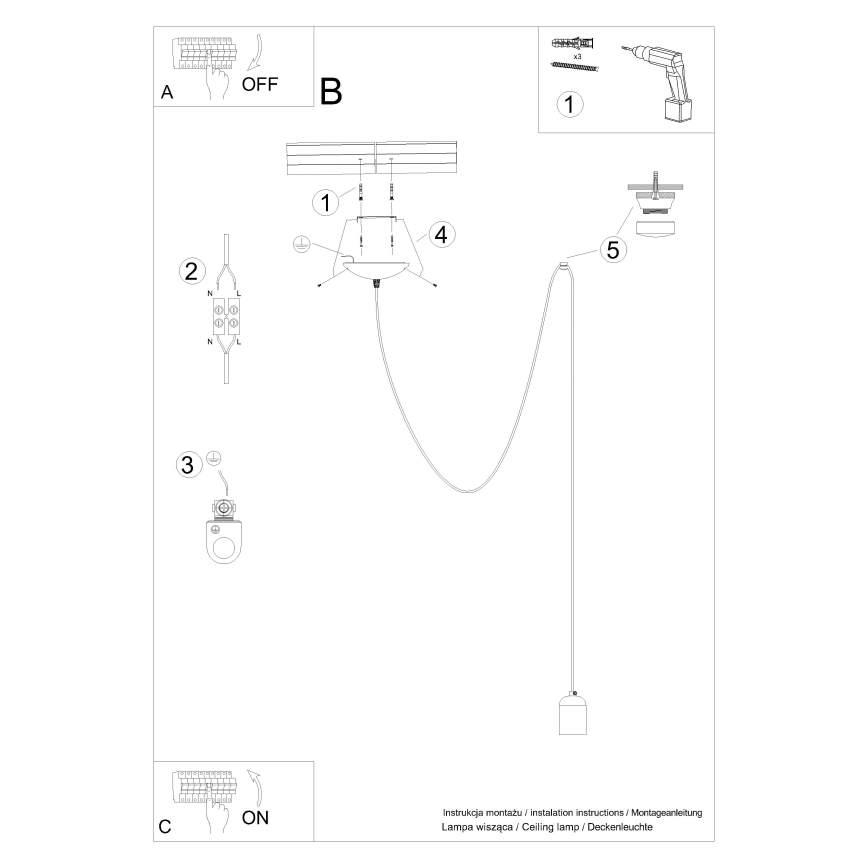 Lustră pe cablu NESO 1xE27/15W/230V beton