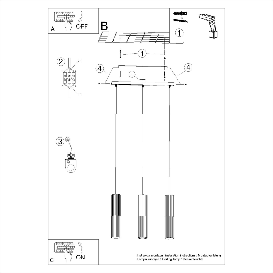 Lustră pe cablu KARBON 3xGU10/10W/230V crem