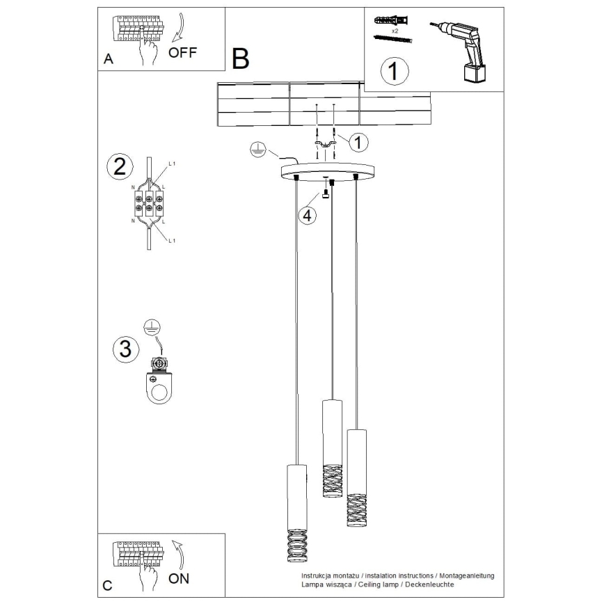 Lustră pe cablu LAMI 3xGU10/10W/230V alb